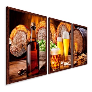 Quadro Decorativo Mosaico 3 Peças Bar Chopp Churrasco com bordas marrom escuro