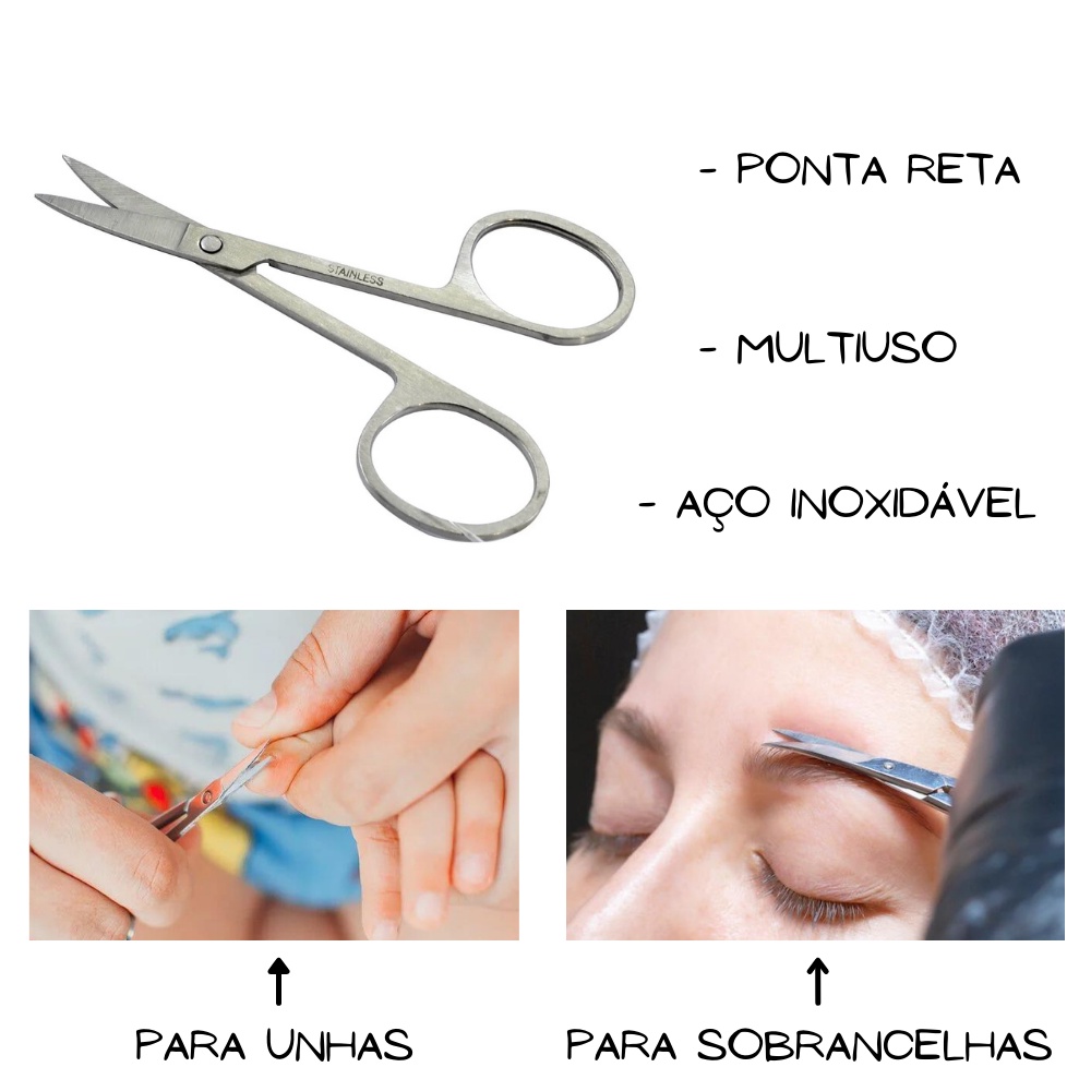 Tesoura Tesourinha Para Cortar Unha Cílios E Sobrancelhas Com Ponta Fina E  Reta Em Aço Inoxidável Boa Qualidade | Shopee Brasil