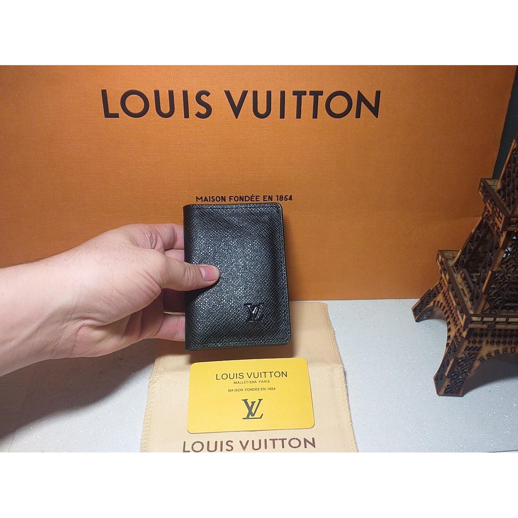 Porta Cartões Slim Flap Louis Vuitton Masculino Texturizado Couro Sintético Preto Granulado Lv Baixo Relevo Carteira Super Slim