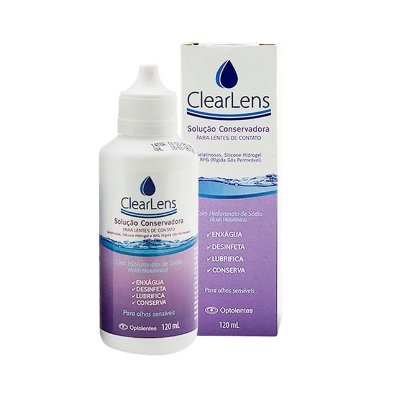 Solução Multiuso de limpeza para todos os tipos de Lentes Contato / Rígida, Gelatinosa / Clearlens 120ml