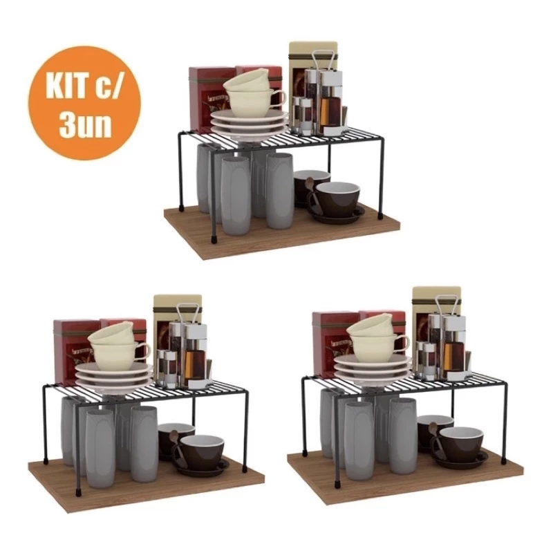 Kit Organizador Armario Cozinha Prateleira Aramada 32cm 3 Unidades
