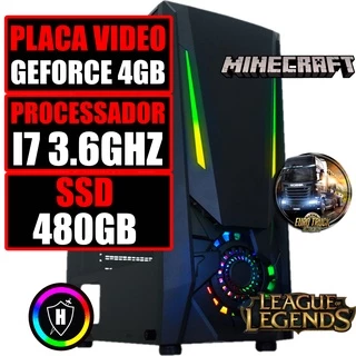 Cpu Computador PC Gamer Intel Core i7 3.6Ghz / Placa Video Nvidia 4GB / SSD 480GB / 16GB de RAM