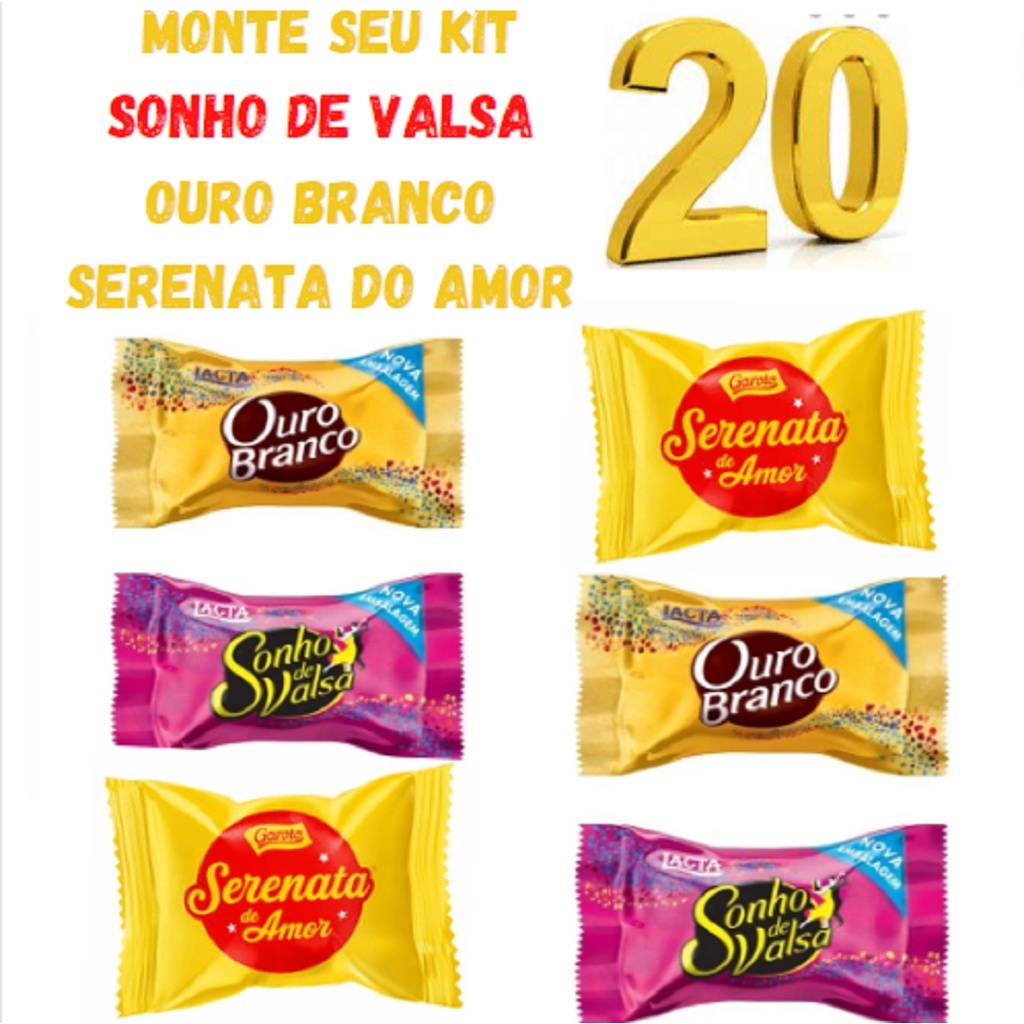 Chocolate Bombom Ouro Branco Serenata de Amor Sonho de Valsa - 20 Bombons Sortidos Garoto E Lacta
