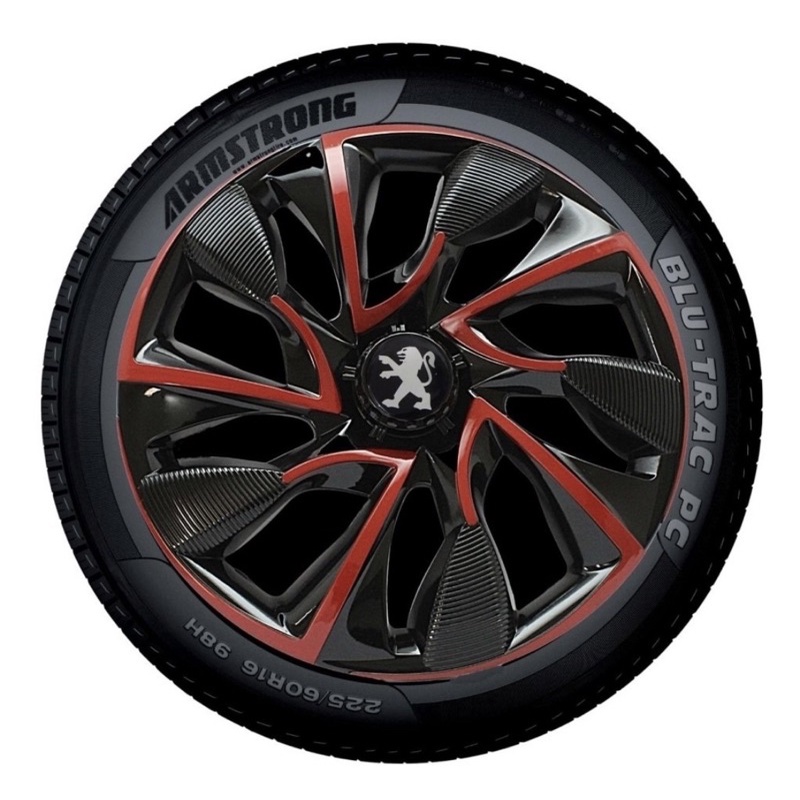 Kit 4 Calotas Ds4 Preta Vermelha Aro 15 Peugeot 207 - 2009 Até 2015