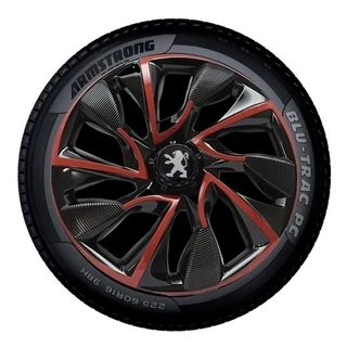 Kit 4 Calotas Ds4 Preta Vermelha Aro 15 Peugeot 207 - 2009 Até 2015