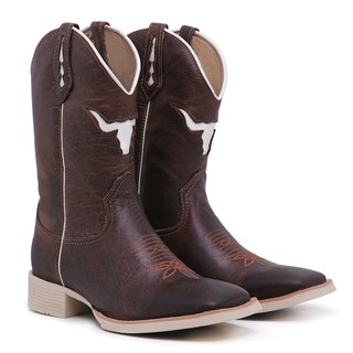 Bota Texana Touro Masculina Country Treino Montaria Couro Legitimo Solado Bege Reforçado