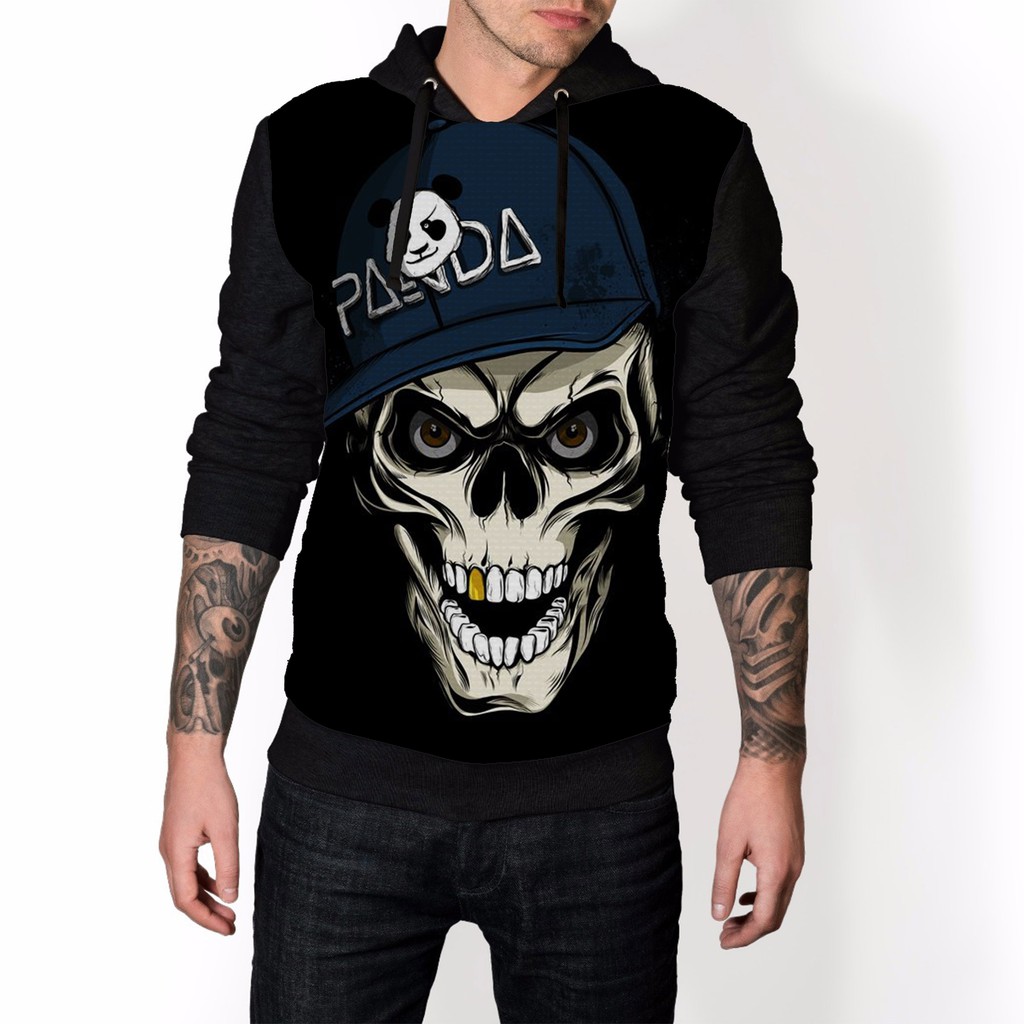 Moletom Masculino Canguru Caveira Gangster Panda Estampado Full Blusa de Frio com capuz