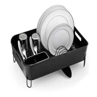 Escorredor De Loucas Porta Talheres Deluxe 12 Pratos Preto