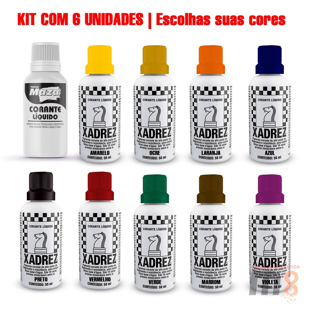 KIT - Pigmento Corante Líquido Xadrez - 4 Cores Primarias (CMYK