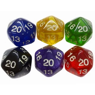 Dados De Rpg, Kit Com 6 Peças D20 Cores Variadas Peças Novas