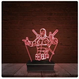 Abajur Luminária Acrílico Led - Deadpool Marvel 01