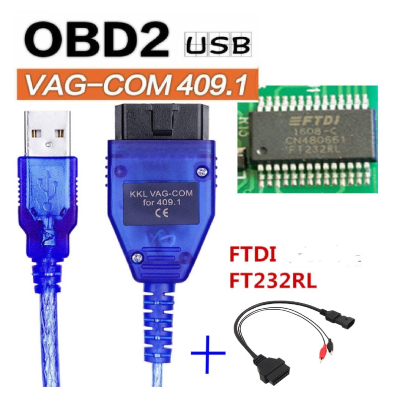 FTDI FT232RL VAG COM KKL 409.1 OBD2 K-Line KWP2000 ISO9141 USB FOR VW/AUDI  