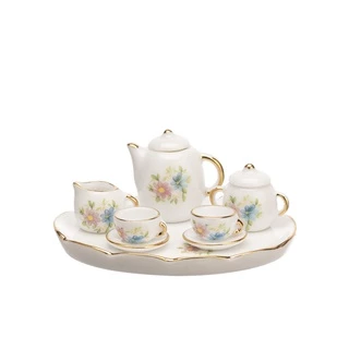 Aparelho Café Miniatura Porcelana Branca Decorada com Filete a Ouro Lembrancinha Casamento Bodas