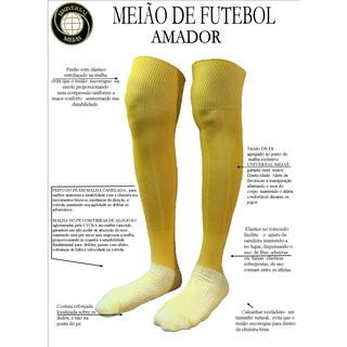 Meião de Futebol Amarelo Ouro - Universal Meias - Tamanho Adulto - Juvenil e Infantil