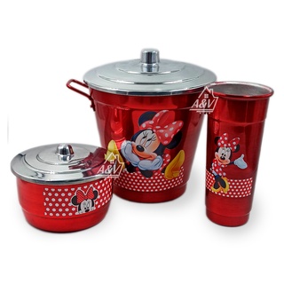 Kit de Pia com Porta Sabão, Detergente e Lixo - Feito de Alumínio Decorado com Mickey e Minnie - Disponível em Vermelho, Preto, Branco, Rosa Claro, Rosa Escuro - Perfeito para sua Cozinha - Design Decorativo, Resistente e Durável