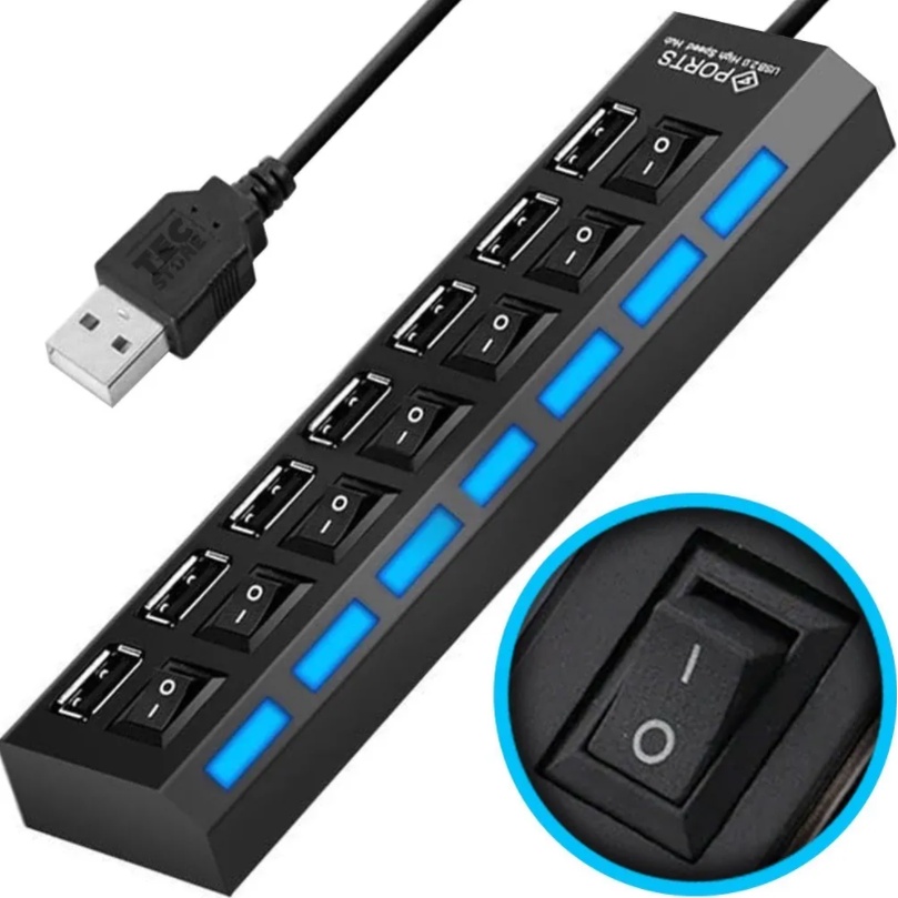 Hub usb 2 0 7 portas pen drive teclado 480mbps hd regua extensora