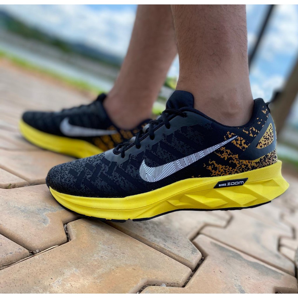 Tênis Esportivo Masculino Nike Zoom Academia, Caminhada, Leve, Confortável  Preto Amarelo Verão Promoção