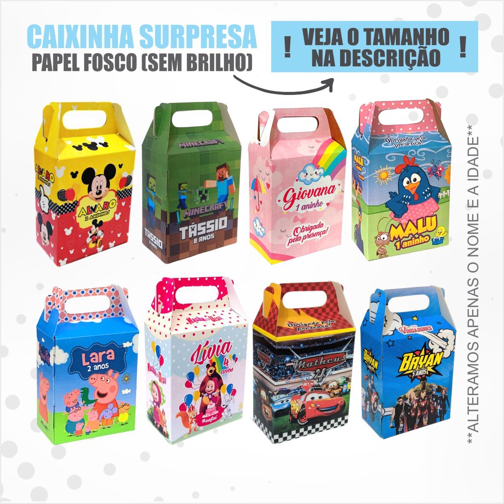 Kit com 10 Caixinha Surpresa Personalizada Aniversário Infantil Temas ...