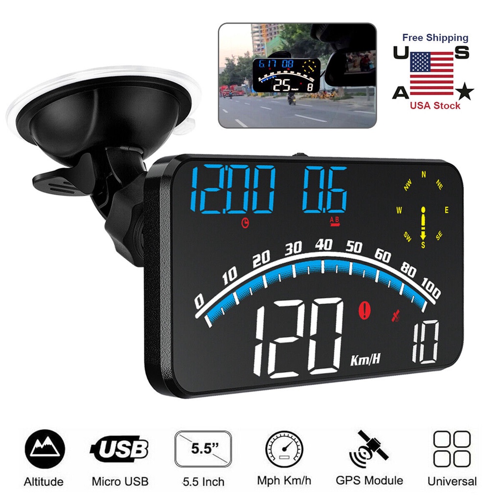 Velocímetro Digital GPS Carro HUD Head Up Display MPH Alarme De Velocidade Excessiva