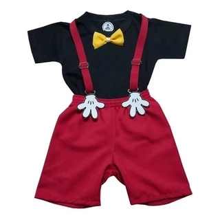 Roupa Natal Conjunto Menino Mickey Shorts Camiseta 1-3 Anos