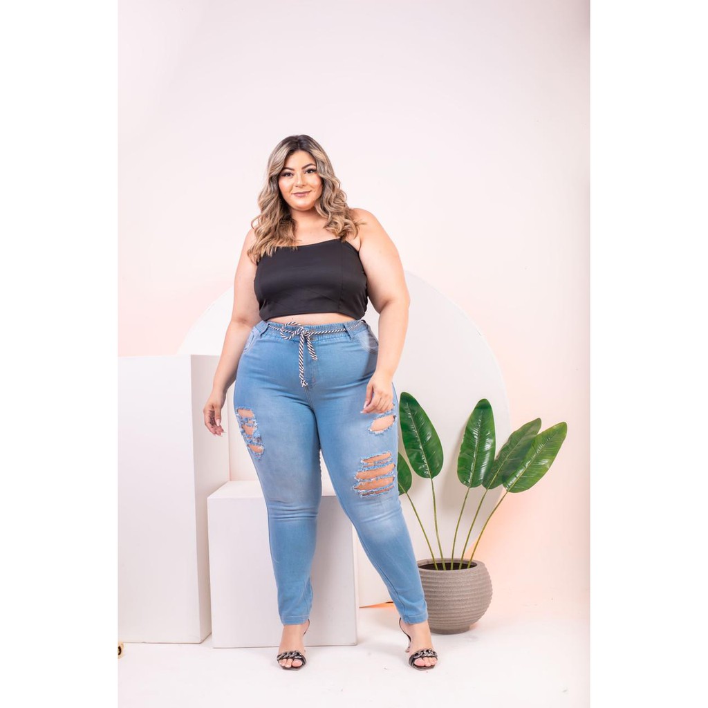 Calça Jeans Stretch Rasgada Feminina Plus Size 3129 - VESTGRANDE