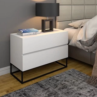 Mesa de cabeceira estilo industrial 2 gavetas eros 60cm branco