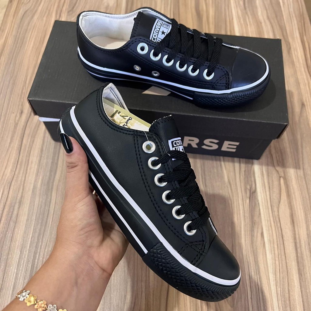 Tênis Converse All Star Preto Couro Sintetico Feminino e Masculino sola  baixa – Luna Calçados