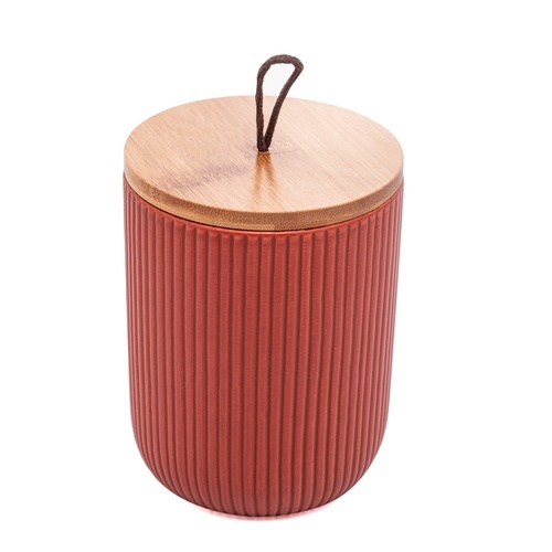Pote Decorativo de Cerâmica c/ Tampa Bambu Lines Terracota - Tamanhos