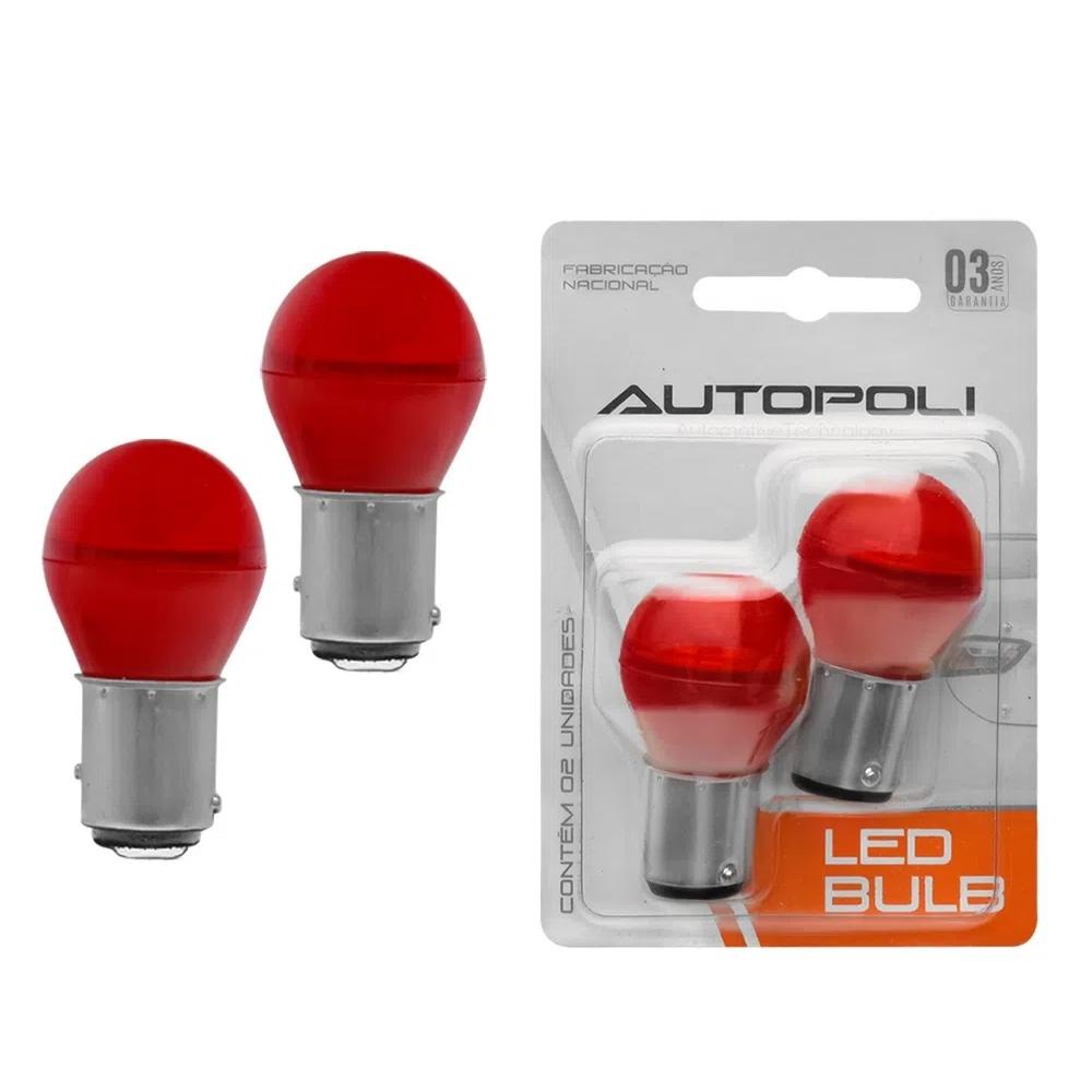 Par de Lâmpadas AutoPoli Led Bay15d 2 Polos Vermelho 30w 12v 250 Lúmens Au022 1034 Luz de Freio Automotivo