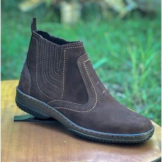Botina Masculina Estilo Country Casual Bota Couro Nobuck Legitimo Solado em Borracha Todo Costurado Botinha Masculino Unisex Toda Forrada Estilo Sapato Social Cor Marrom Café Fabricado Cidade Perdigao Referencia 2520 Marca Campolina