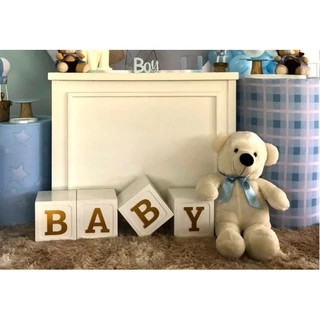 Kit Cubo BABY 20x20cm Branco e Dourado Decoração Festa Bebê Revelação