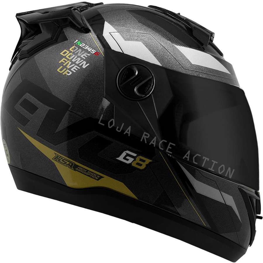 Capacete Moto Fechado Pro Tork Evolution 788 G8 Evo Black Edition ( Preto Com Dourado) + Viseira Fumê