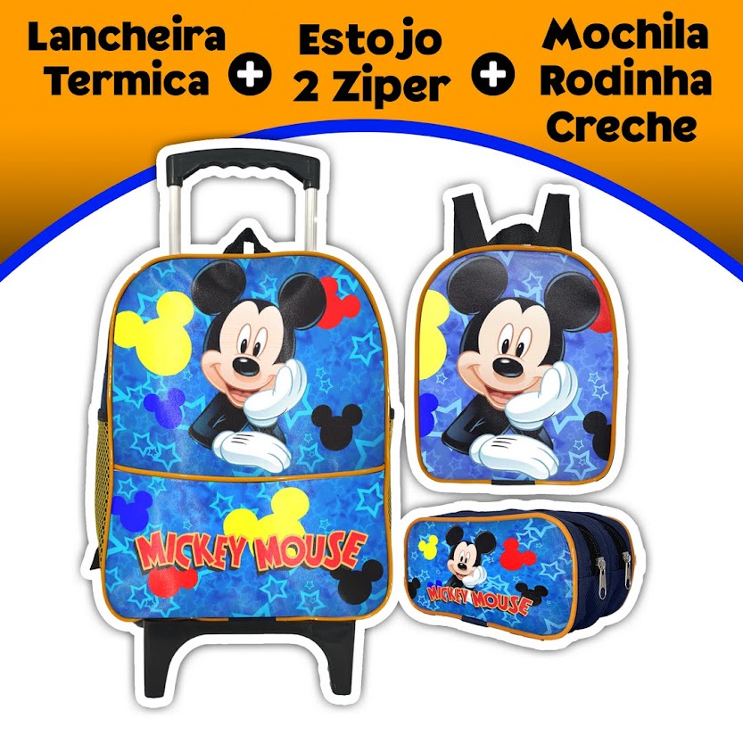 Kit mochila escolar de rodinhas infantil menino pequena Lancheira