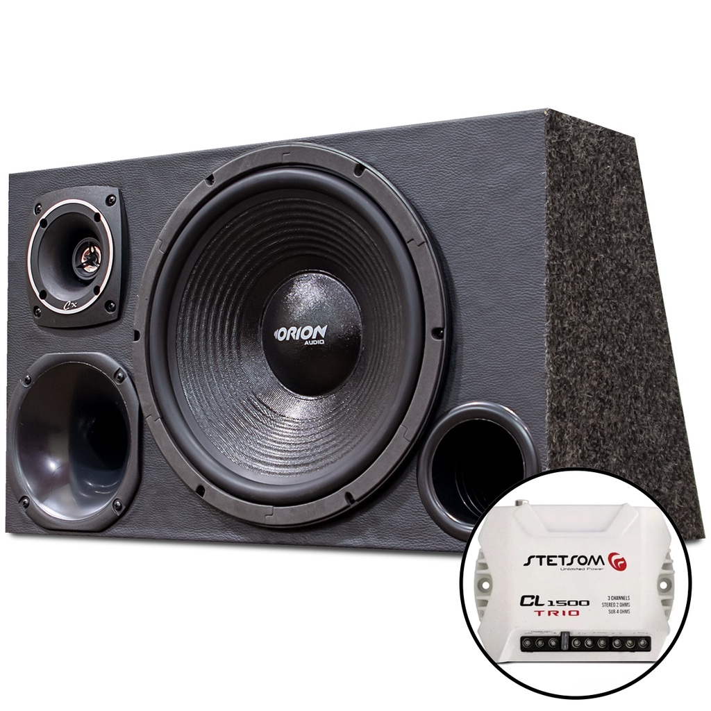 Caixa Trio Som Automotivo Falante 12 Sub + Modulo Amplificador Barra ...
