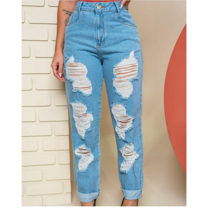 Calça jeans destroyed feminina best sale cintura alta