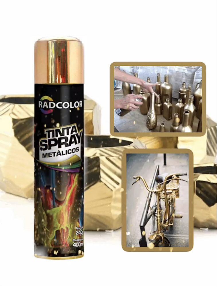 Tinta Spray Dourado Metalica Brilhante Ouro vivo 400ml Radcolor Envio