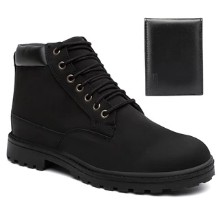Bota Masculina Toda Preta Sola Tratorada Estilo Basic Lançamento Promoção + Carteira