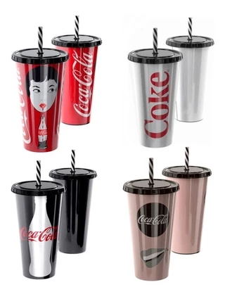 1 Copo Com Canudo Refrigerante Coca Cola 700ml Premium