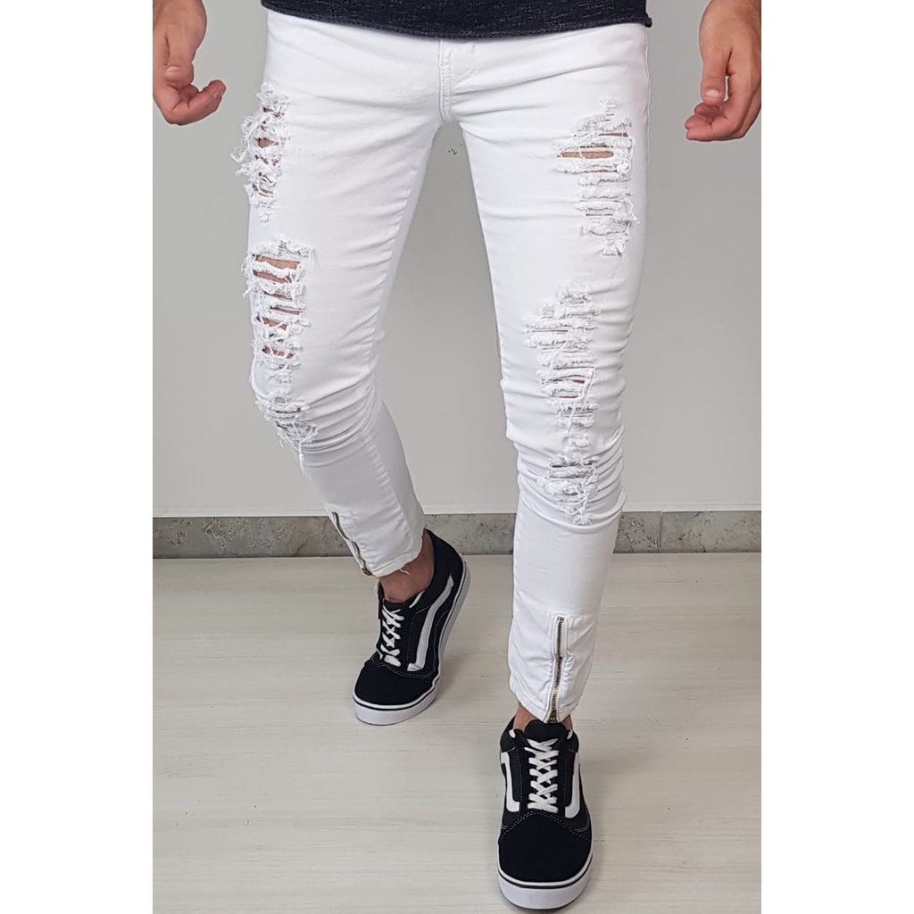Calça Destroyed CalÇa Jeans Branca Masculina Rasgada Calça Jeans
