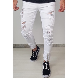 Calça jeans branca rasgadinha hot sale masculina