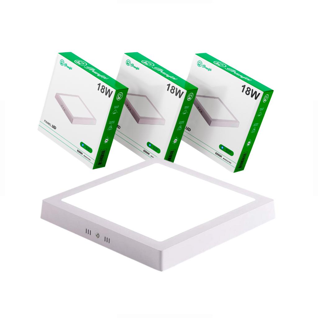 Kit 2 Luminária Painel Plafon Led 18W Quadrado Redondo Alumínio Sobrepor