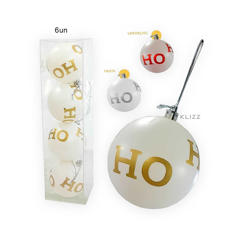 Bola de Natal Branca Ho Ho Ho 5cm - 8 Unidades