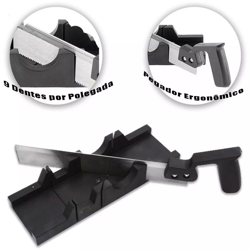 Caixa Plástica Meia Esquadria Gabarito 300mm C/ Serra Super Afiada P/ Madeira Sparta