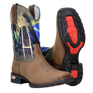 Bota Texana Masculina 100% Em Couro Country Nossa Senhora