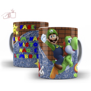 Caneca Yoshi Super Mario Jogo Efeito Plástico Bolha