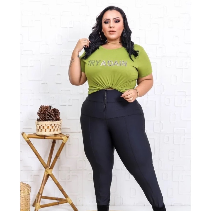 Calça Legging Feminina Colada Brilho Vinil P ao Plus Size Sensual Cintura  Alta Preto