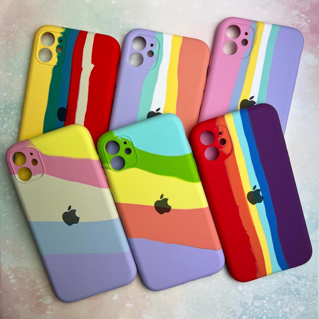 Capinha Colorida / iPhone 11/ Capa Case Forrada Aveludada Arco- Iris (CF13)