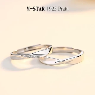M-STAR | Aliança de Prata 925 Ajustável Par de Anel Aliança de Namoro Compromisso Casamento de prata para Masculino e Feminino SRC130