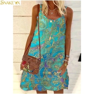 Vestido feminino de verão 2021 novo vintage impresso sem mangas casual solto plus size vestido fino e confortável leve