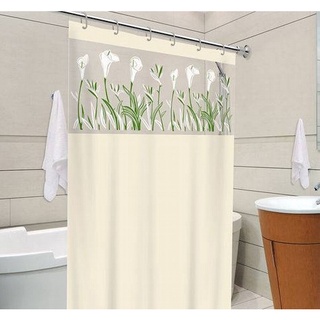 Cortina Box Com Ganchos De Banheiro 1,38 X 1,98 Flor Bege
